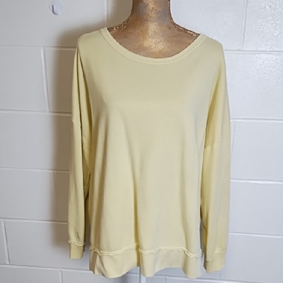Buffalo David Bitton Soft Yellow Boxy French Terry Sweatshirt Side Slits - Picture 1 of 11
